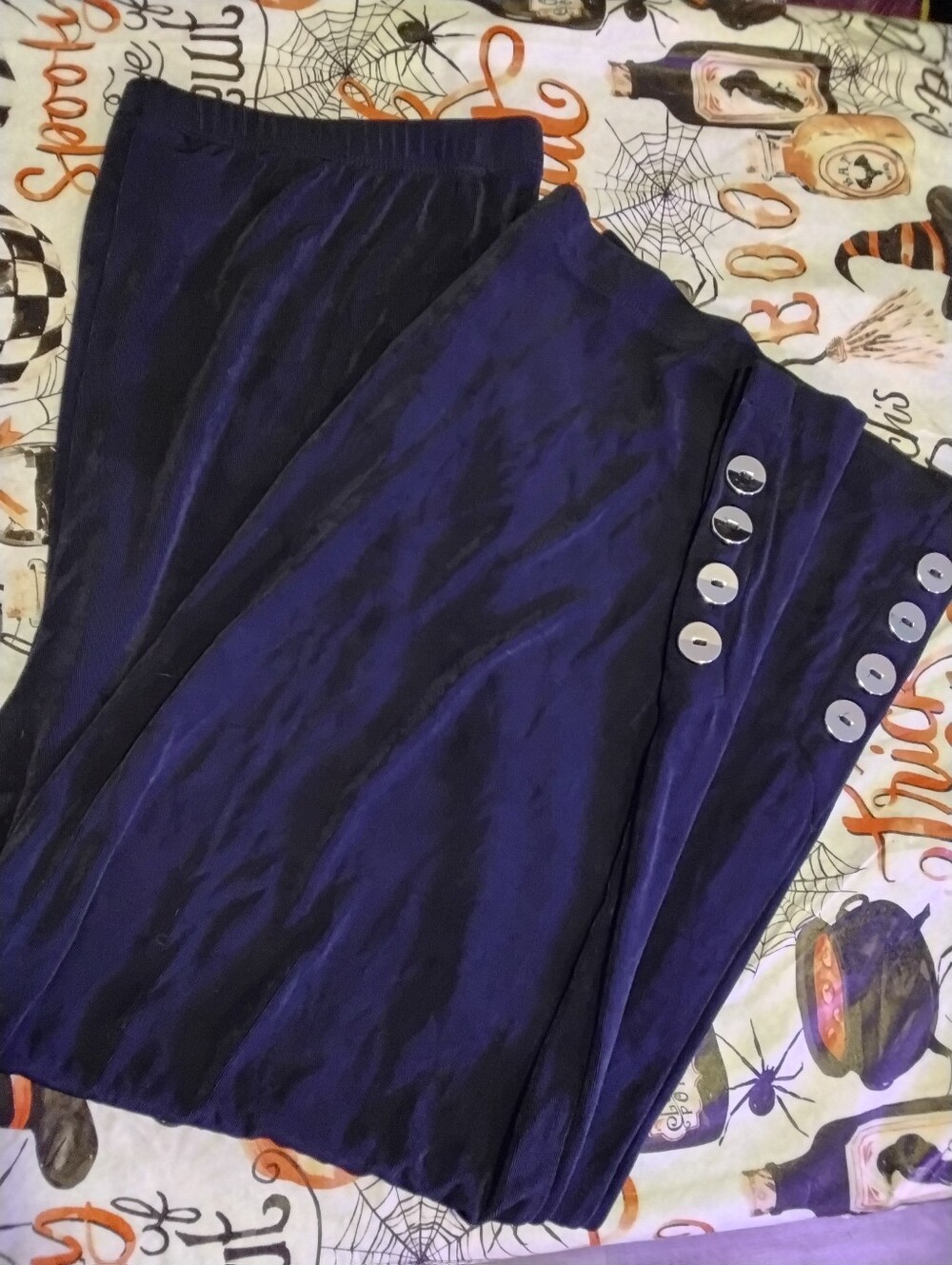 Chico's Women's SZ 1 medium wide leg cropped stretchy navy pull pants 32W 26L
